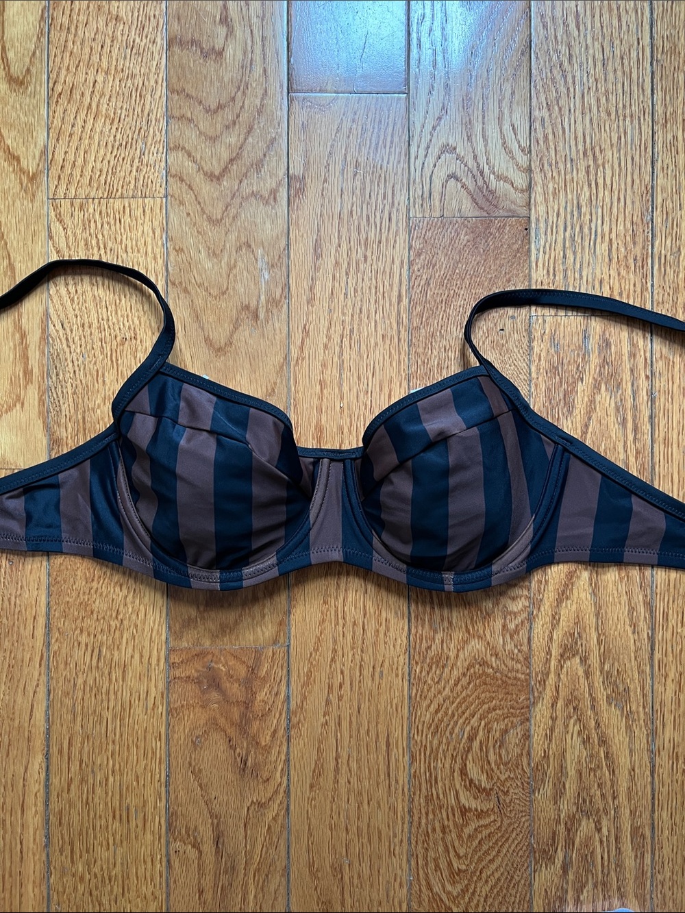 aerie Black and Brown Striped Underwire Bikini Top